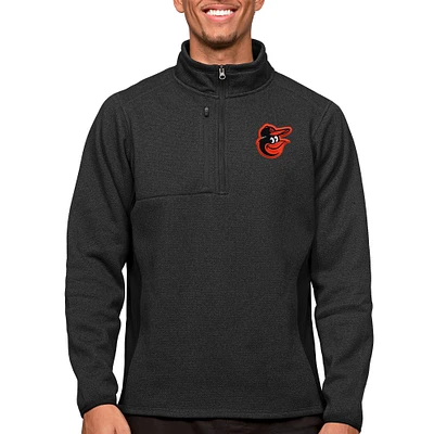 Men's Antigua Heathered Black Baltimore Orioles Course Quarter-Zip Pullover Top
