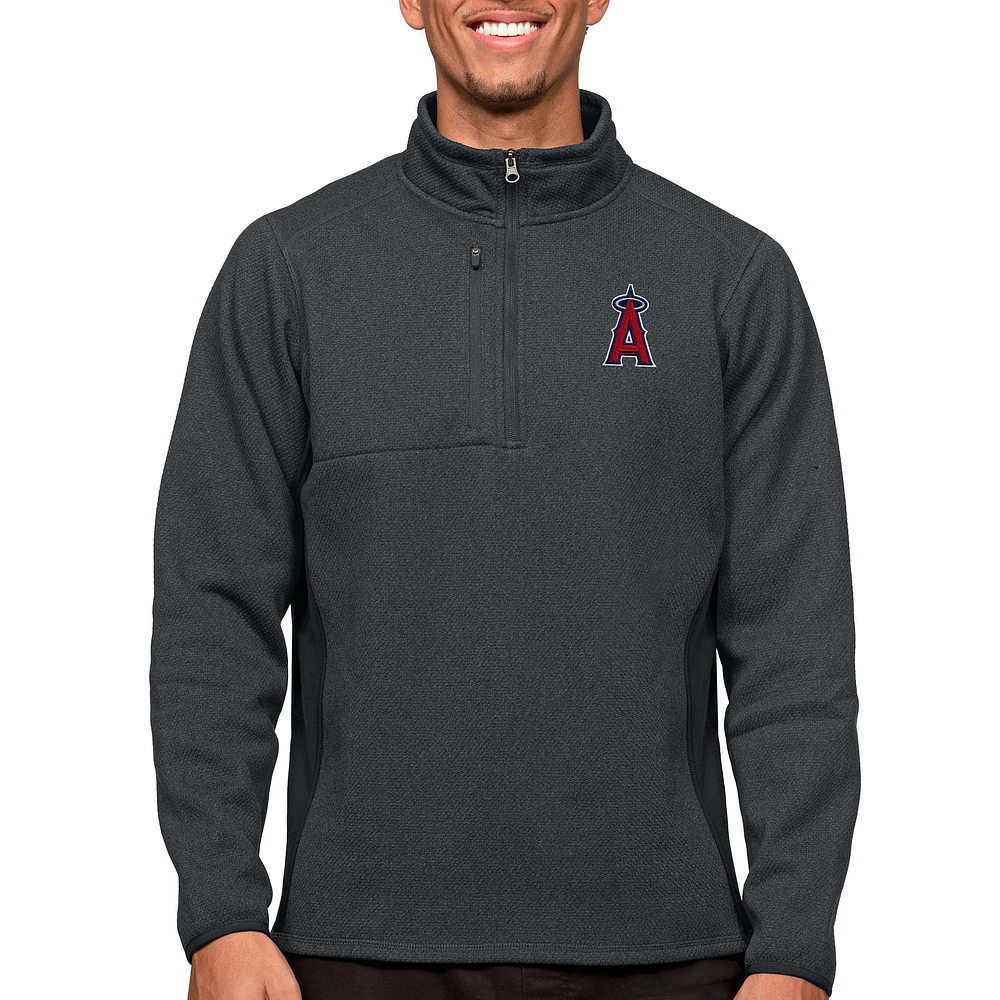 Men's Antigua Heathered Charcoal Los Angeles Angels Course Quarter-Zip Pullover Top