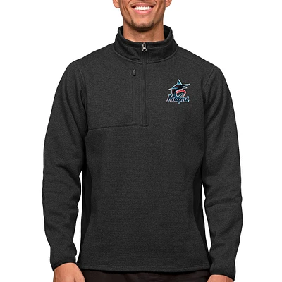 Men's Antigua Heathered Black Miami Marlins Course Quarter-Zip Pullover Top