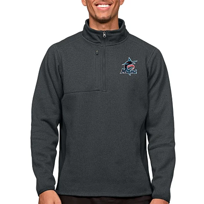 Men's Antigua Heathered Charcoal Miami Marlins Course Quarter-Zip Pullover Top