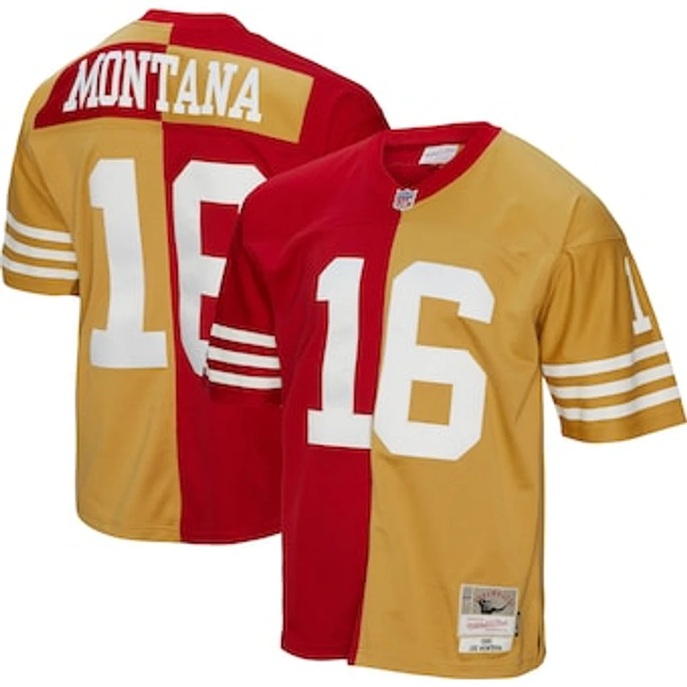 Men's Mitchell & Ness Joe Montana Scarlet/Gold San Francisco 49ers 1990 Split Legacy Replica Jersey