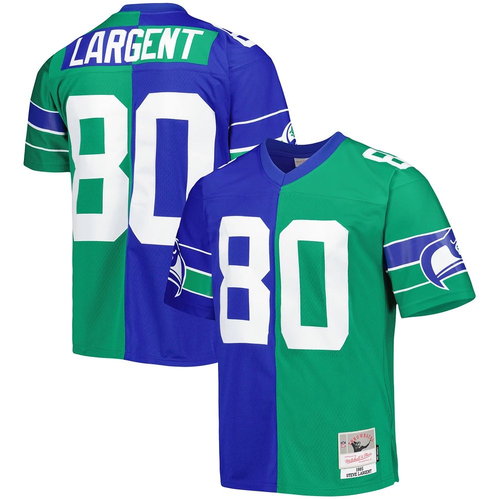 Men's Mitchell & Ness Steve Largent Royal/Green Seattle Seahawks 1985 Split Legacy Replica Jersey