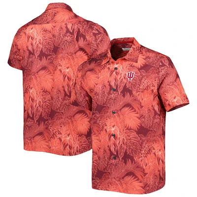 Men's Tommy Bahama Crimson Indiana Hoosiers Coast Luminescent Fronds IslandZone Button-Up Camp Shirt