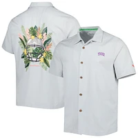 Men's Tommy Bahama Gray TCU Horned Frogs Coconut Point Frondly Fan Camp IslandZone Button-Up Shirt