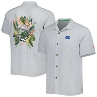 Men's Tommy Bahama Gray North Carolina Tar Heels Coconut Point Frondly Fan Camp IslandZone Button-Up Shirt