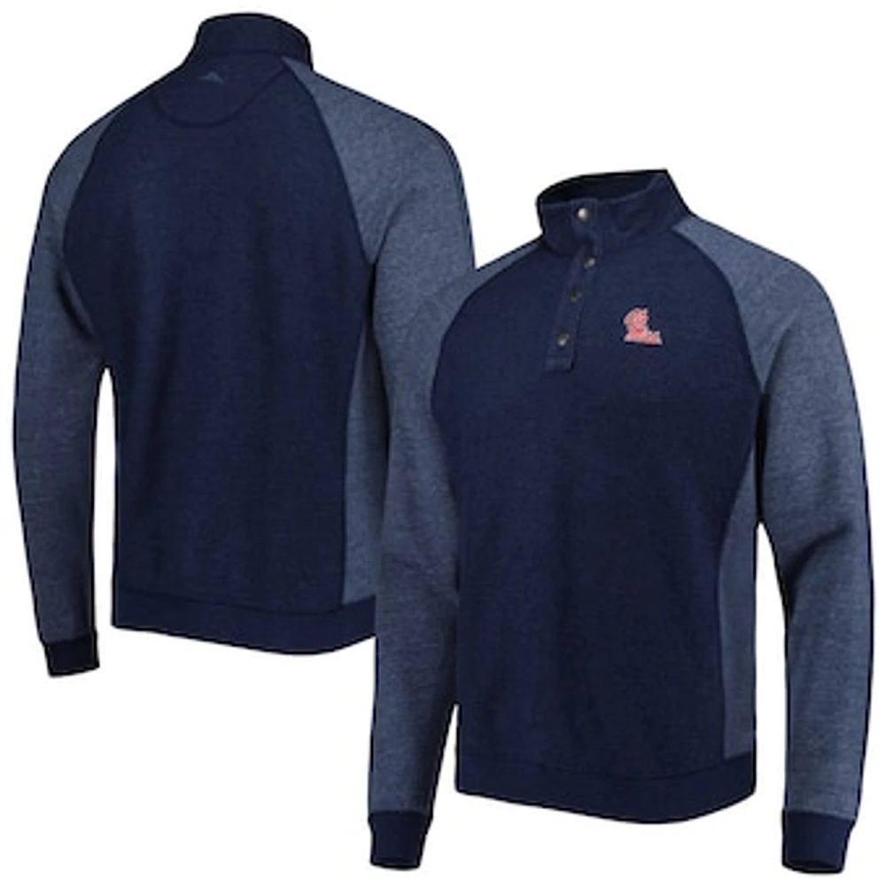 Men's Tommy Bahama Navy Ole Miss Rebels Sport Scrimmage Snap Mock Neck Raglan Button-Up Jacket