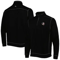 Men's Tommy Bahama Black Florida State Seminoles Sport Tobago Bay Tri-Blend Mock Neck Half-Zip Jacket