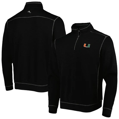 Men's Tommy Bahama Black Miami Hurricanes Sport Tobago Bay Tri-Blend Mock Neck Half-Zip Jacket