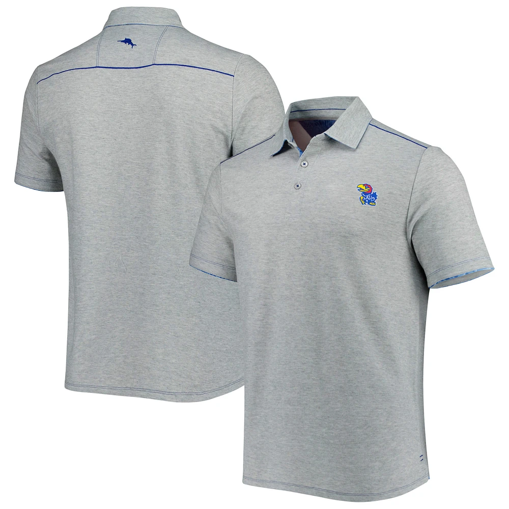 Men's Tommy Bahama Heathered Gray Kansas Jayhawks IslandZone Tailgater Polo