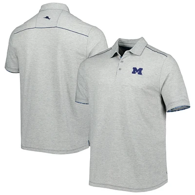 Men's Tommy Bahama Heathered Gray Michigan Wolverines IslandZone Tailgater Polo