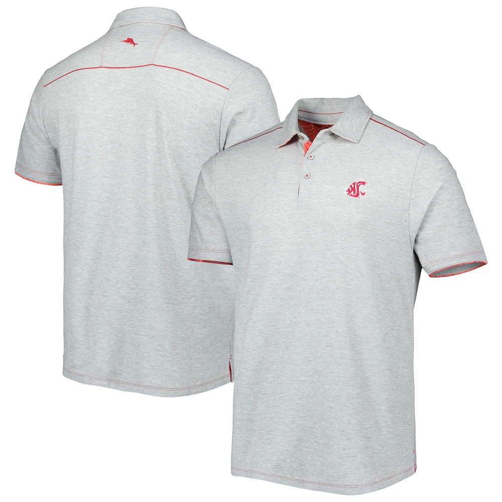 Men's Tommy Bahama Heathered Gray Washington State Cougars IslandZone Tailgater Polo