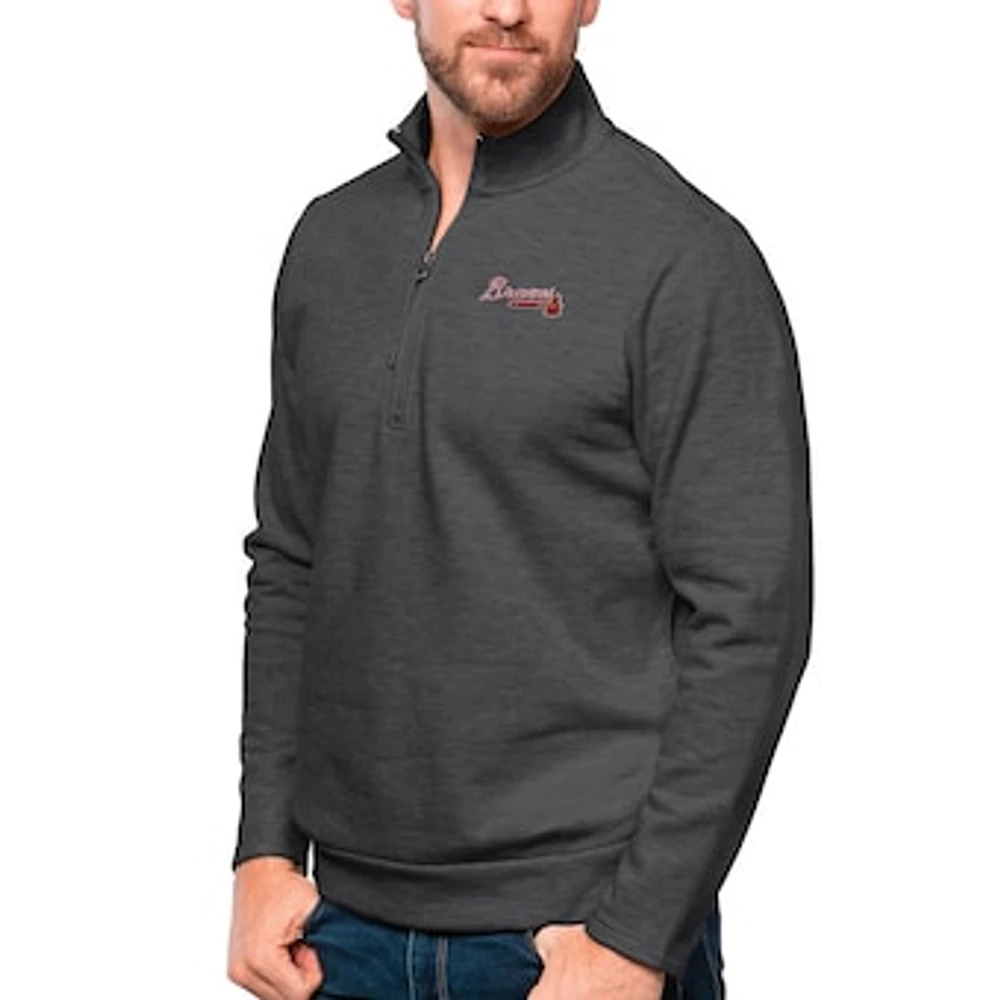 Men's Antigua Heathered Charcoal Atlanta Braves Gambit Quarter-Zip Pullover Top