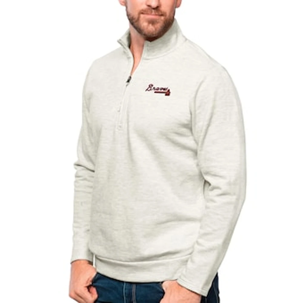 Men's Antigua Oatmeal Atlanta Braves Gambit Quarter-Zip Pullover Top