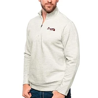 Men's Antigua Oatmeal Atlanta Braves Gambit Quarter-Zip Pullover Top