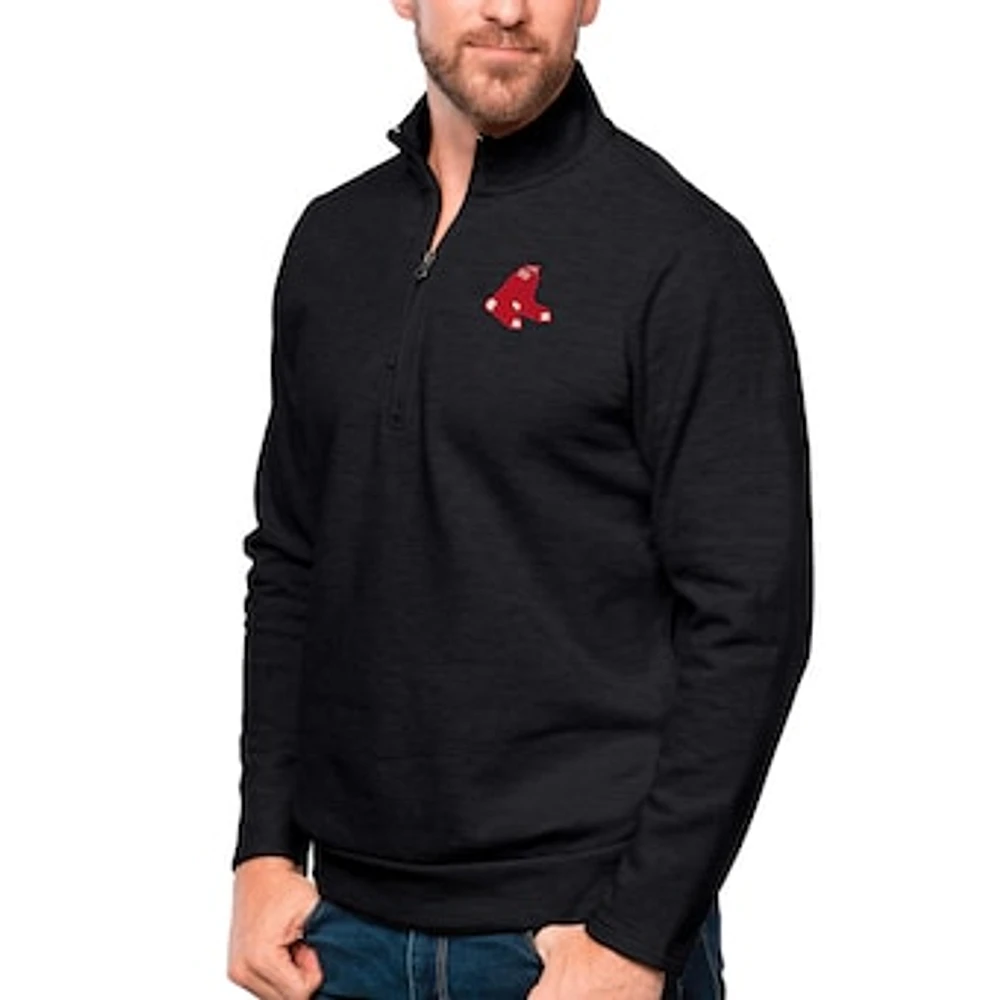 Men's Antigua Heathered Black Boston Red Sox Gambit Quarter-Zip Pullover Top