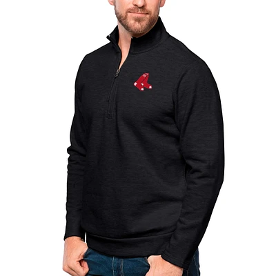 Men's Antigua Heathered Black Boston Red Sox Gambit Quarter-Zip Pullover Top