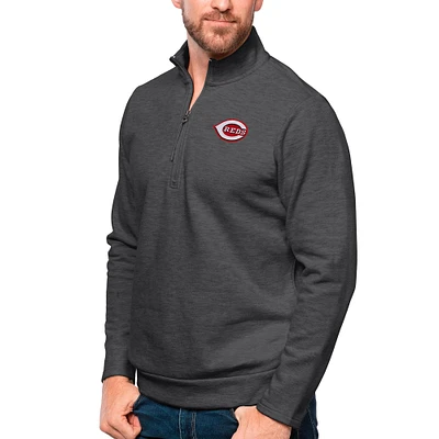 Men's Antigua Heathered Charcoal Cincinnati Reds Gambit Quarter-Zip Pullover Top