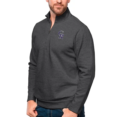 Men's Antigua Heathered Charcoal Colorado Rockies Gambit Quarter-Zip Pullover Top