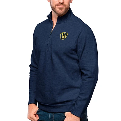 Men's Antigua Heathered Navy Milwaukee Brewers Gambit Quarter-Zip Pullover Top