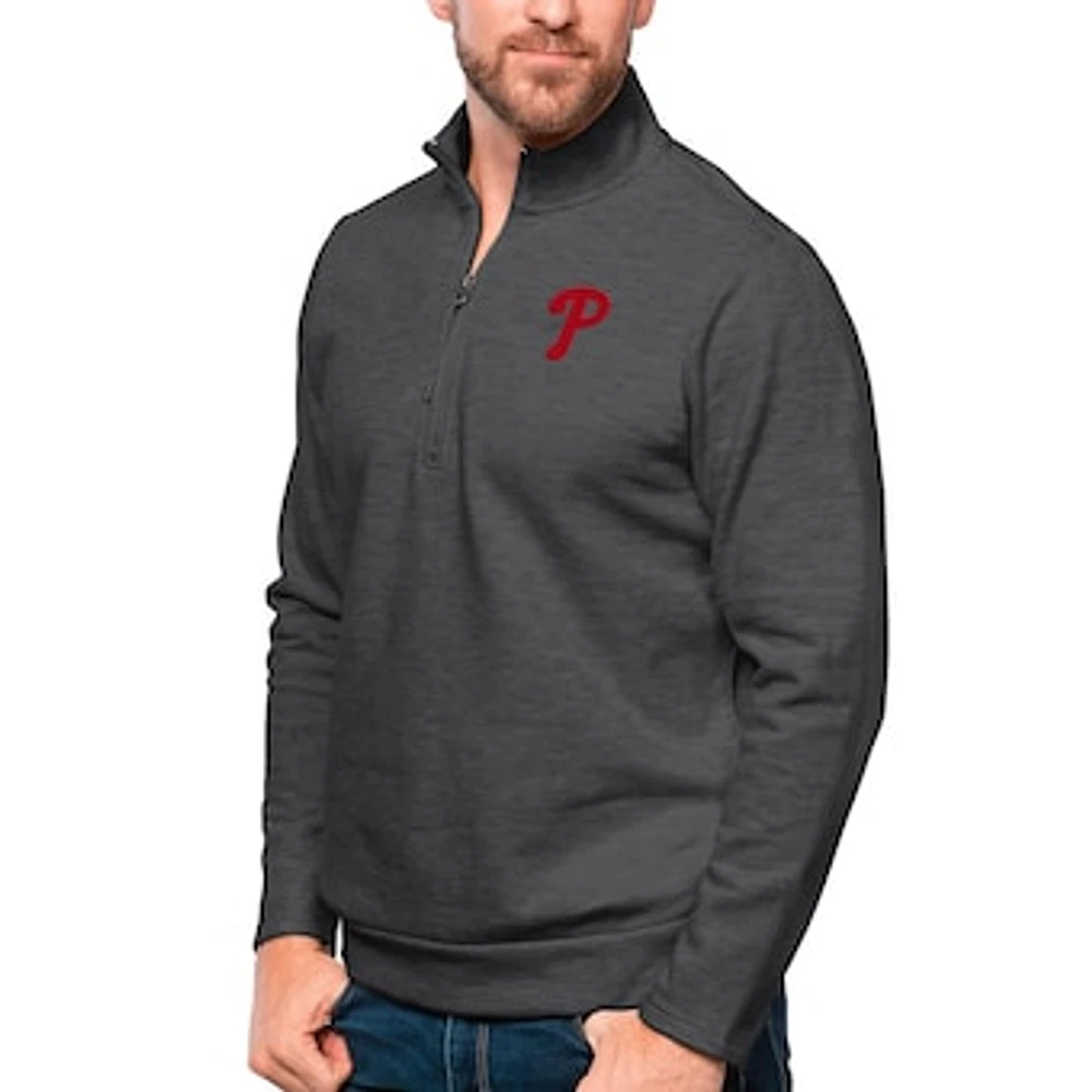 Men's Antigua Heathered Charcoal Philadelphia Phillies Gambit Quarter-Zip Pullover Top