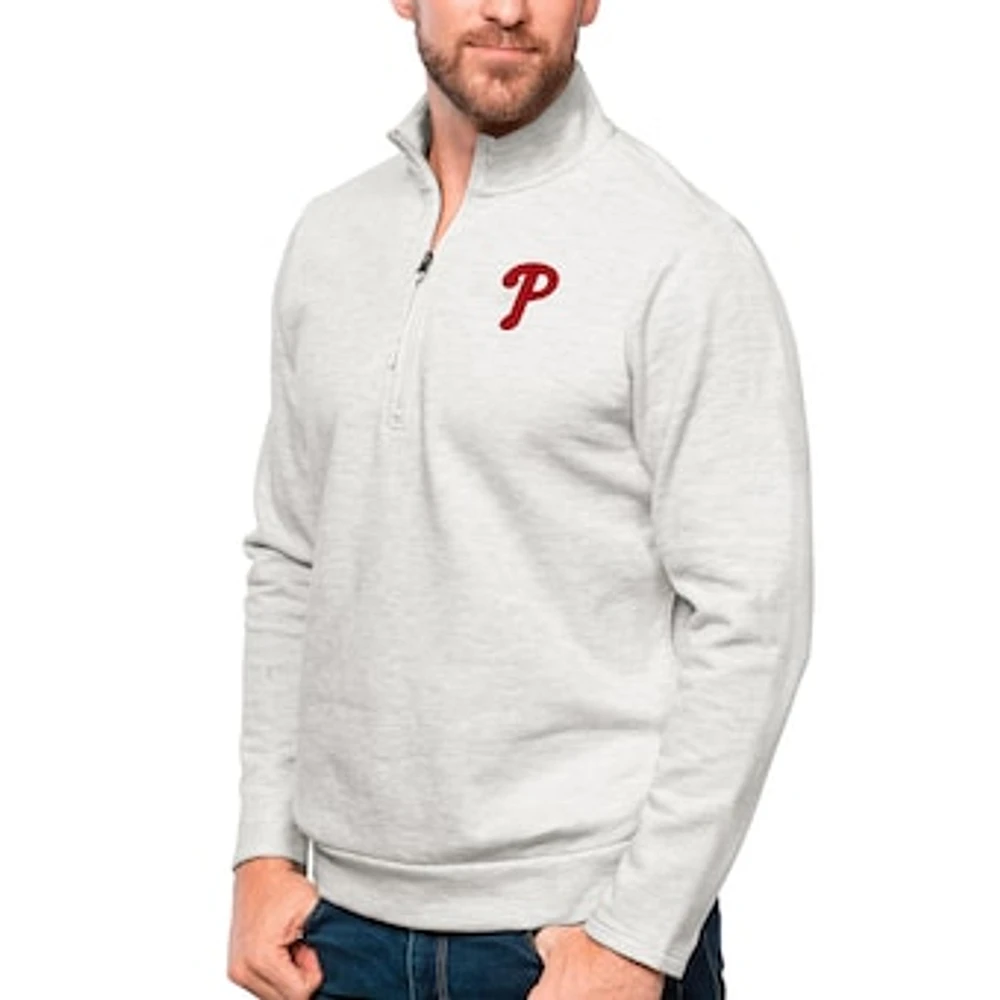 Men's Antigua Heathered Gray Philadelphia Phillies Gambit Quarter-Zip Pullover Top