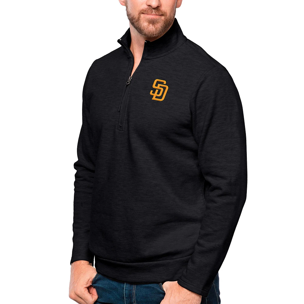 Men's Antigua Heathered Black San Diego Padres Gambit Quarter-Zip Pullover Top