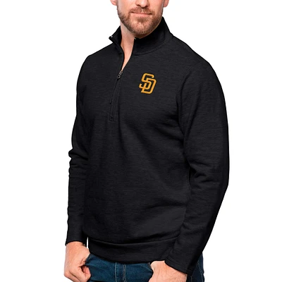 Men's Antigua Heathered Black San Diego Padres Gambit Quarter-Zip Pullover Top