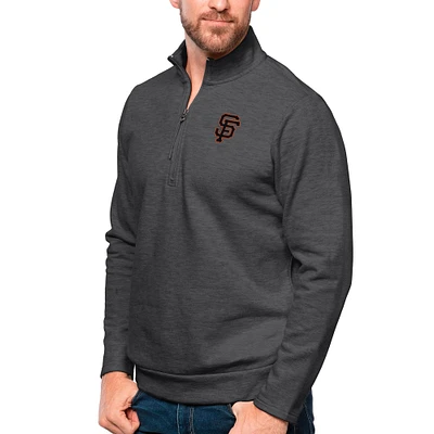 Men's Antigua Heathered Charcoal San Francisco Giants Gambit Quarter-Zip Pullover Top