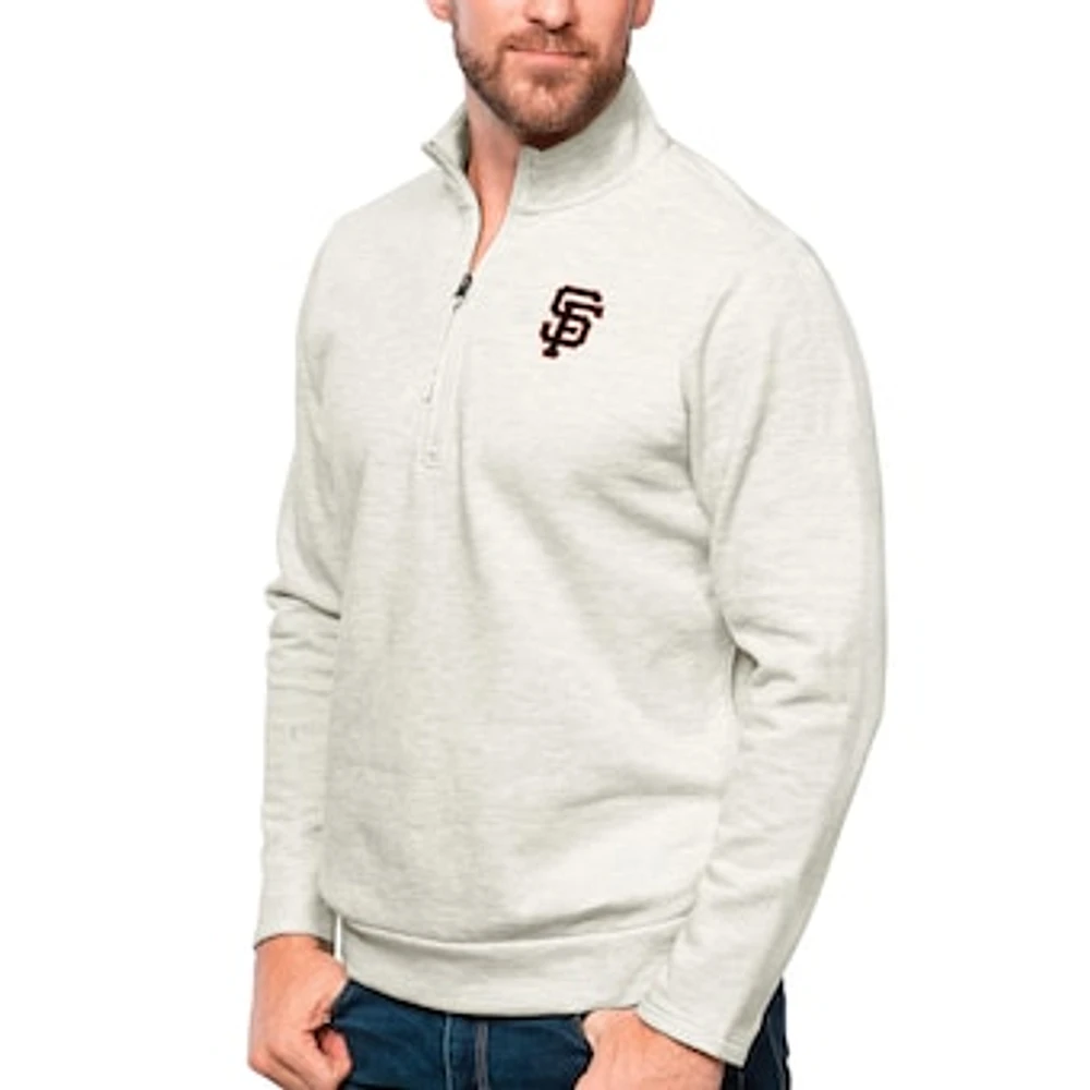 Men's Antigua Oatmeal San Francisco Giants Gambit Quarter-Zip Pullover Top