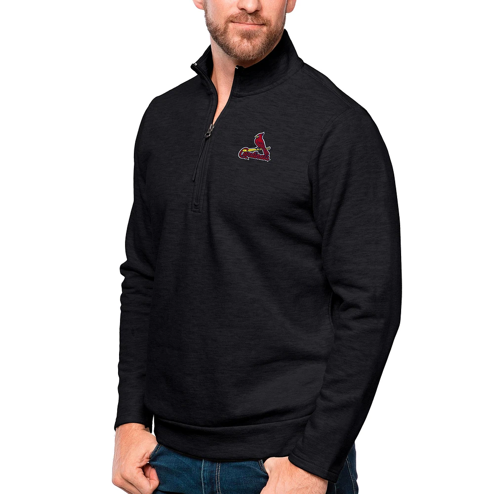 Men's Antigua Heathered Black St. Louis Cardinals Gambit Quarter-Zip Pullover Top