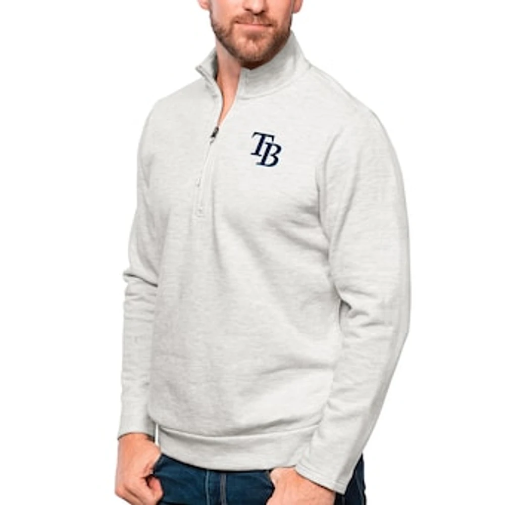 Men's Antigua Heathered Gray Tampa Bay Rays Gambit Quarter-Zip Pullover Top