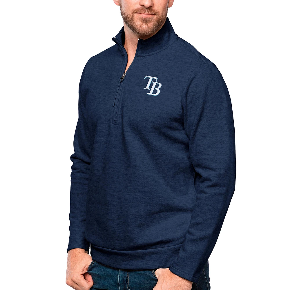 Men's Antigua Heathered Navy Tampa Bay Rays Gambit Quarter-Zip Pullover Top