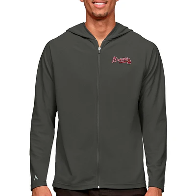 Men's Antigua Charcoal Atlanta Braves Legacy Full-Zip Hoodie