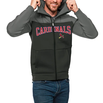 Men's Antigua Steel/Charcoal St. Louis Cardinals Wordmark Protect Full-Zip Hoodie