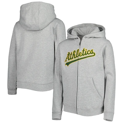 Youth Heather Gray Oakland Athletics Wordmark Full-Zip Hoodie