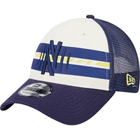 Men's New Era White/Navy Nashville SC Team Stripes 9FORTY Trucker Snapback Hat