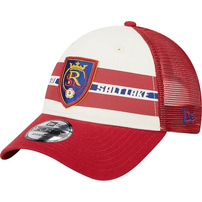 Men's New Era White/Red Real Salt Lake Team Stripes 9FORTY Trucker Snapback Hat