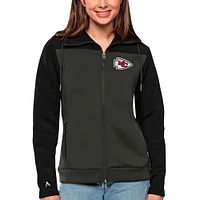 Women's Antigua Black/Charcoal Kansas City Chiefs Protect Full-Zip Jacket