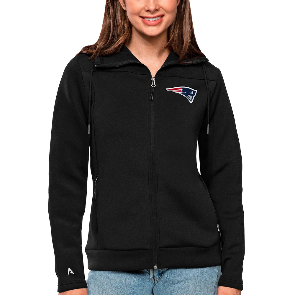 Women's Antigua Black New England Patriots Protect Full-Zip Jacket