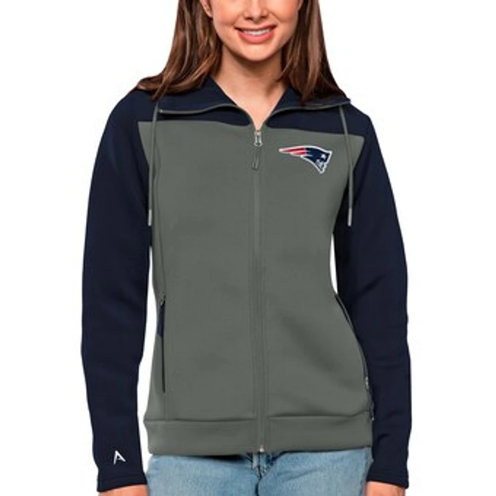 Women's Antigua Navy/Steel New England Patriots Protect Full-Zip Jacket