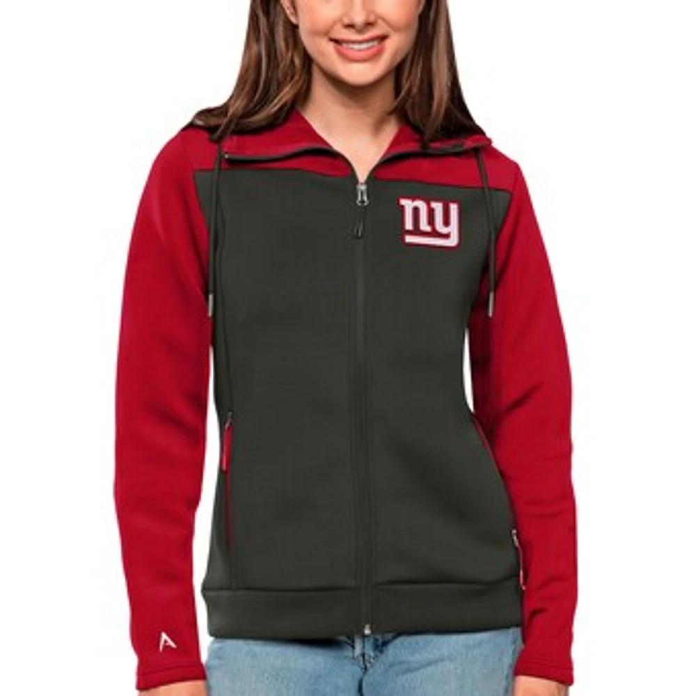 Women's Antigua Red/Charcoal New York Giants Protect Full-Zip Jacket