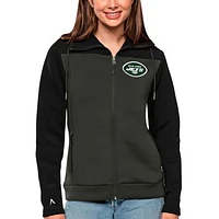 Women's Antigua Black/Charcoal New York Jets Protect Full-Zip Jacket