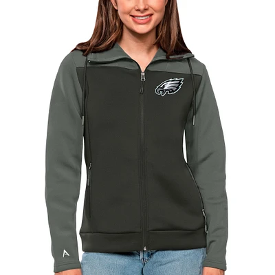 Women's Antigua Steel/Charcoal Philadelphia Eagles Protect Full-Zip Jacket