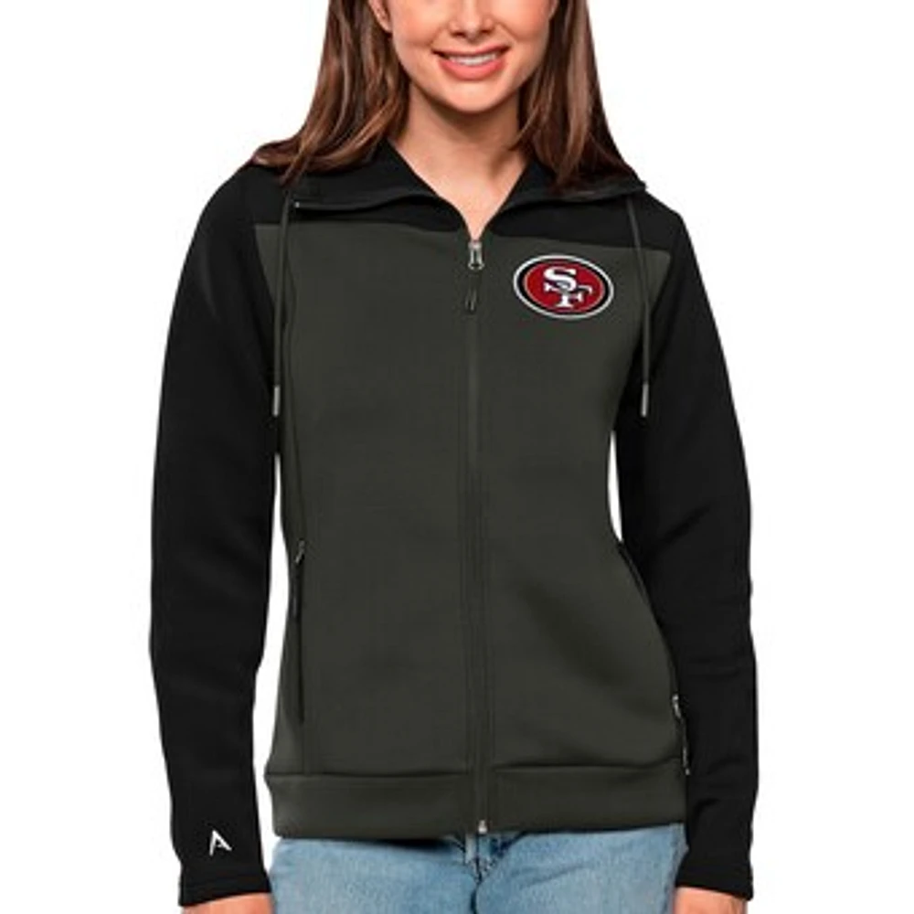 Women's Antigua Black/Charcoal San Francisco 49ers Protect Full-Zip Jacket