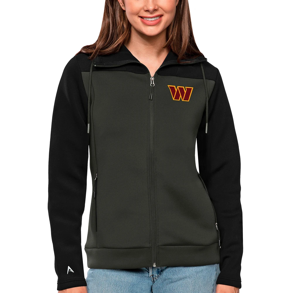 Women's Antigua Black/Charcoal Washington Commanders Protect Full-Zip Jacket