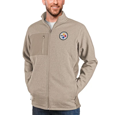 Men's Antigua Oatmeal Pittsburgh Steelers Course Full-Zip Jacket