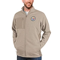 Men's Antigua Oatmeal Pittsburgh Steelers Course Full-Zip Jacket