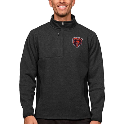 Men's Antigua Heathered Black Chicago Bears Course Quarter-Zip Pullover Top
