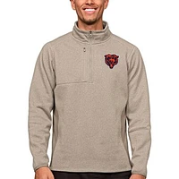 Men's Antigua Oatmeal Chicago Bears Course Quarter-Zip Pullover Top