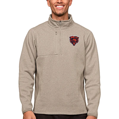 Men's Antigua Oatmeal Chicago Bears Course Quarter-Zip Pullover Top